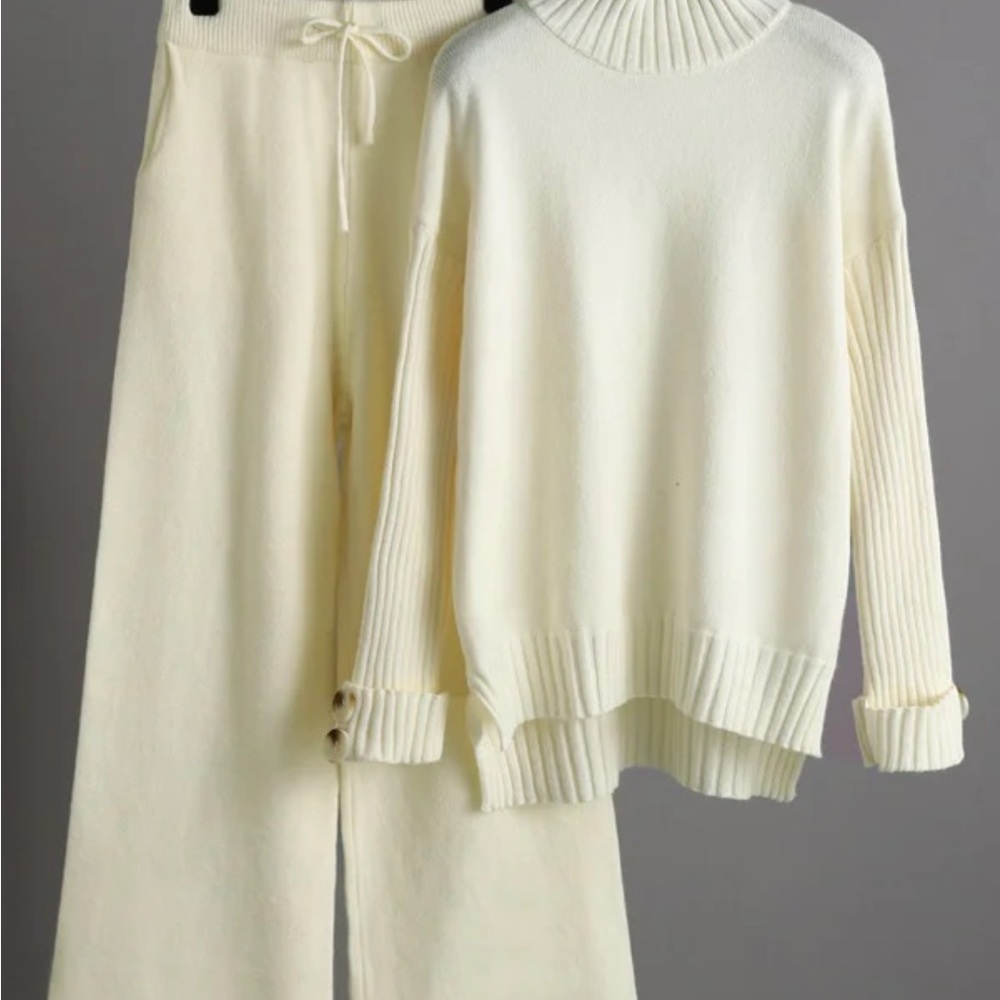 P.cill Cozy Cream Knit Sweater and Pants Set